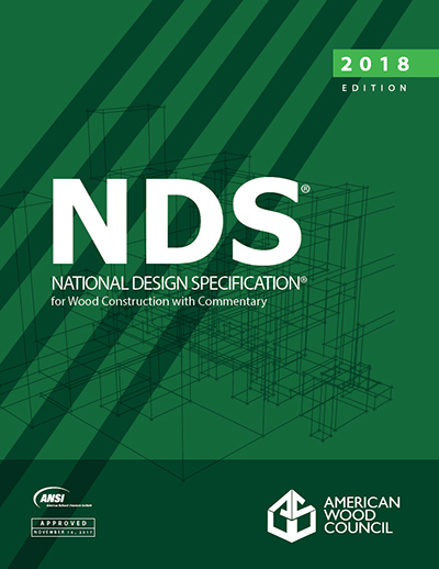 Cover of the National Design Specification® for wood construction with commentary, 2018 edition