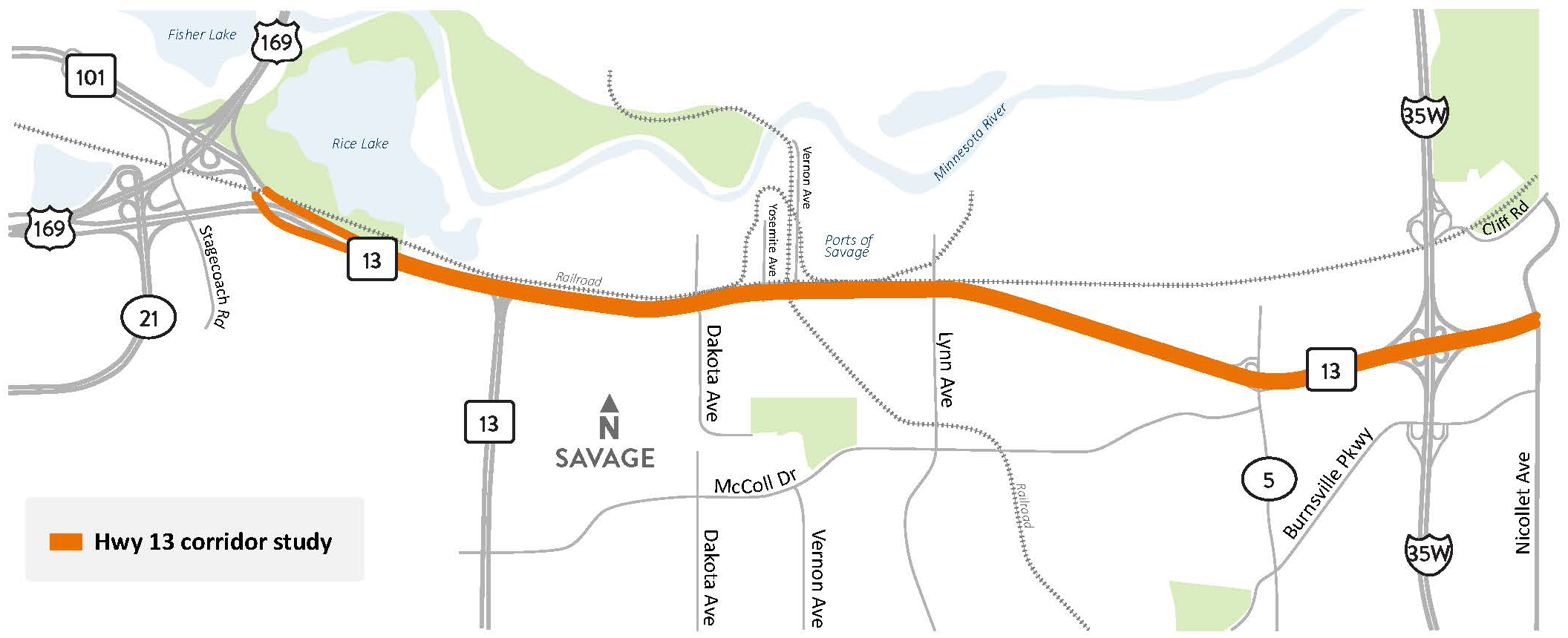 Hwy 13 in Savage and Burnsville project location map