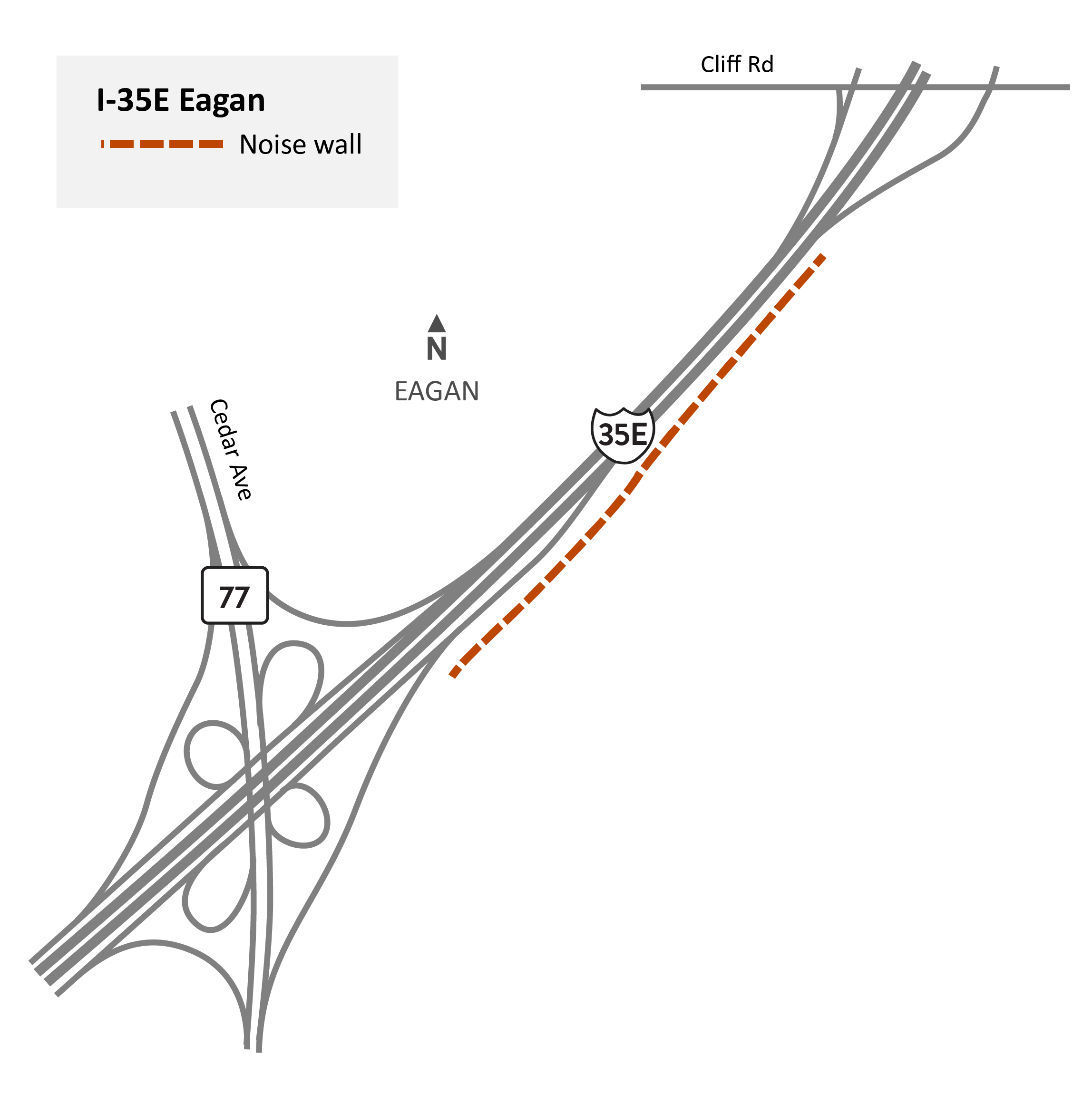 I-35E standalone noise wall in Eagan project area map