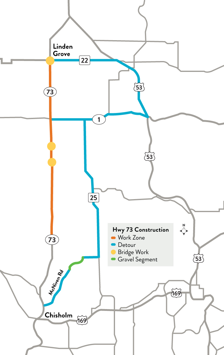 A rendering of the Hwy 73 detour route.