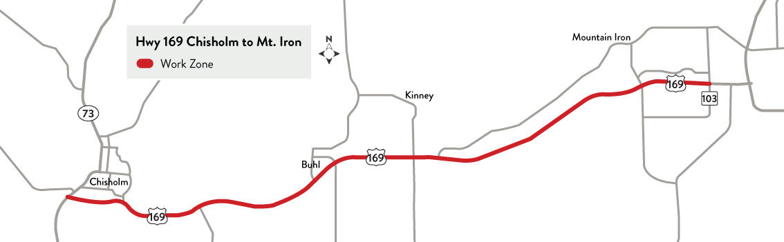 A rendering of the Hwy 169 work zone between Chisholm and Mt. Iron