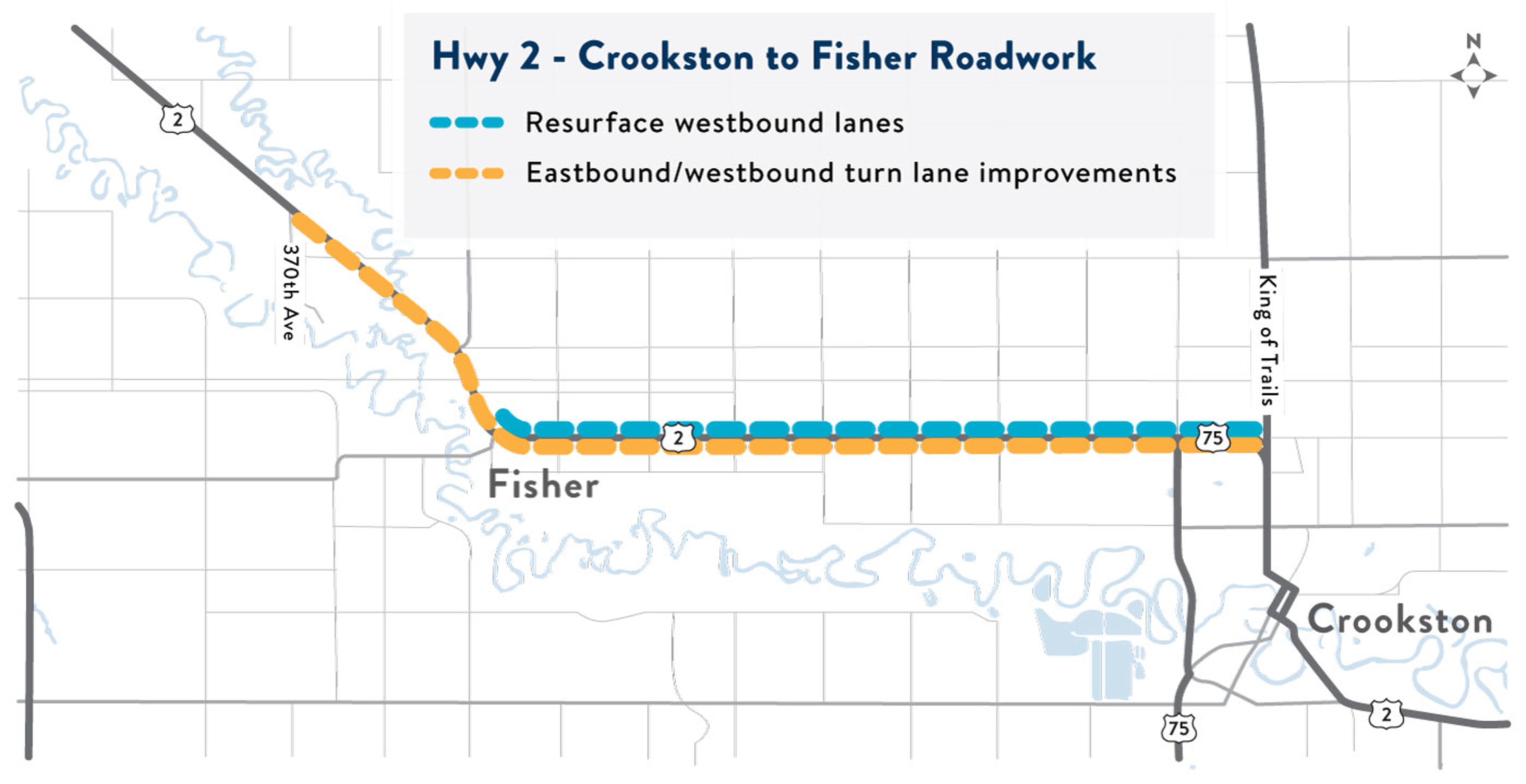 Highway 2 Crookston to Fisher Project Map