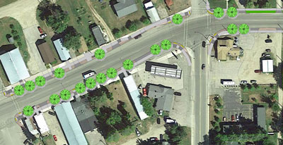 Layout showing what the completed corridor will look like. This map zooms in to show the block between Marie Avenue and Graceson Avenue.