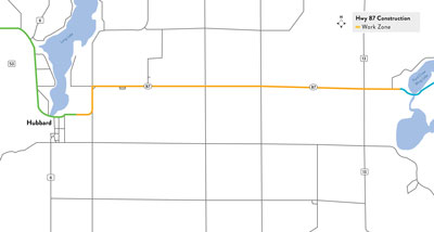 Map showing the center project on Highway 87 between Hubbard and Third Crow Wing Lake