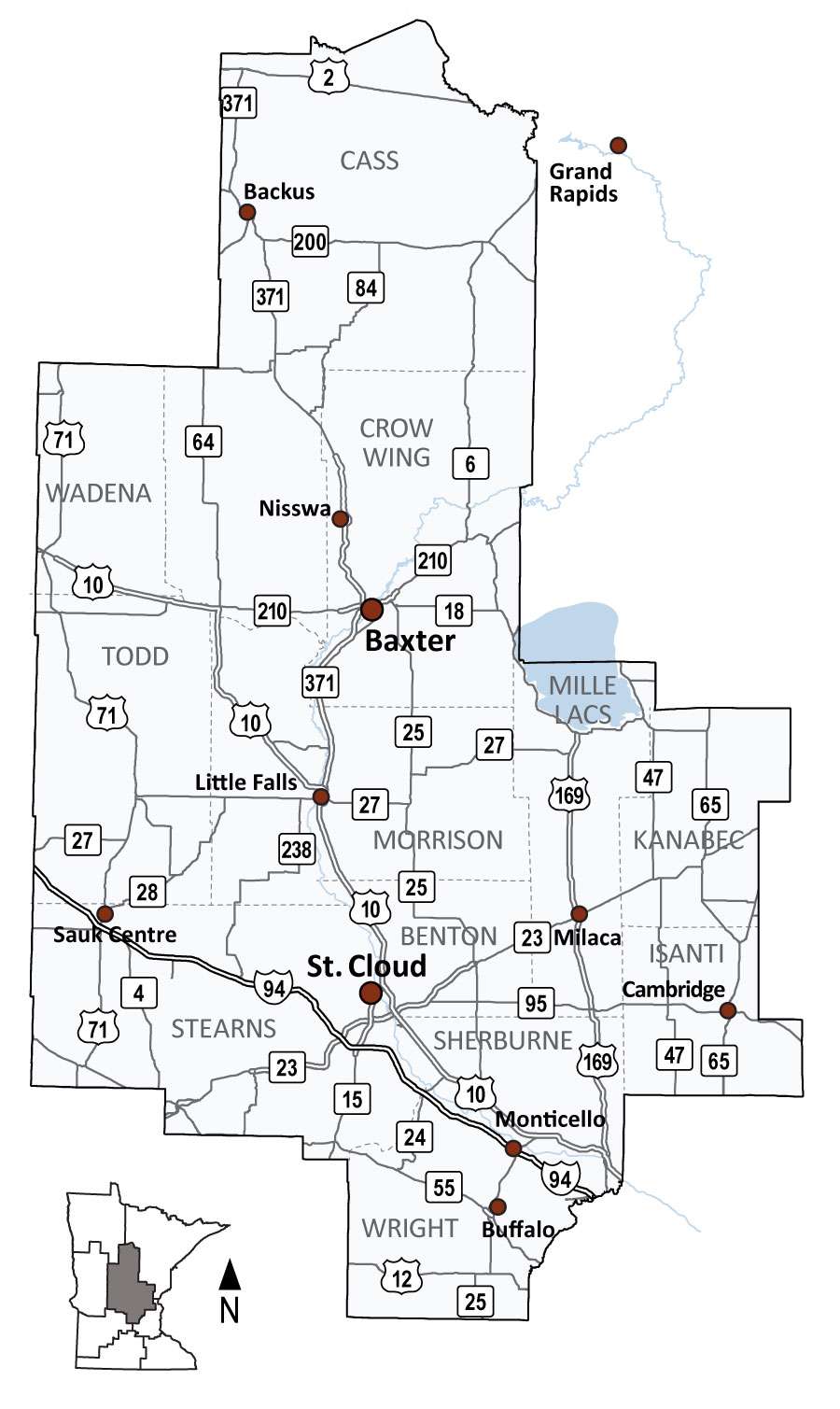 Map of MnDOT District 3, covering Central Minnesota