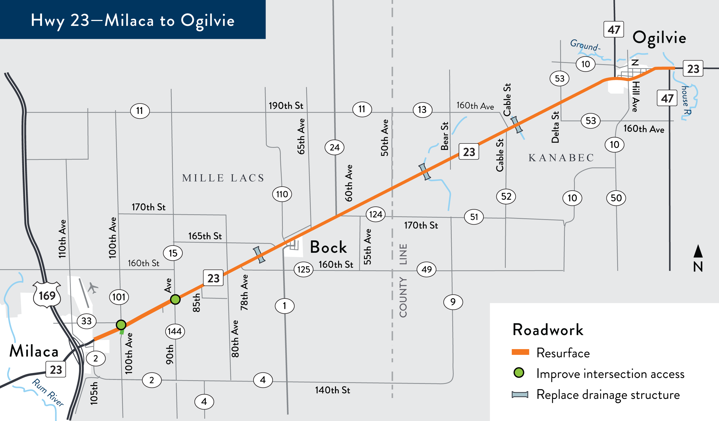 Hwy 23 Milaca to Ogilvie project map