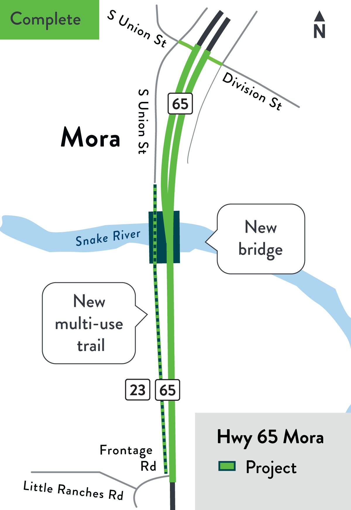 Hwy 65 project location map in Mora