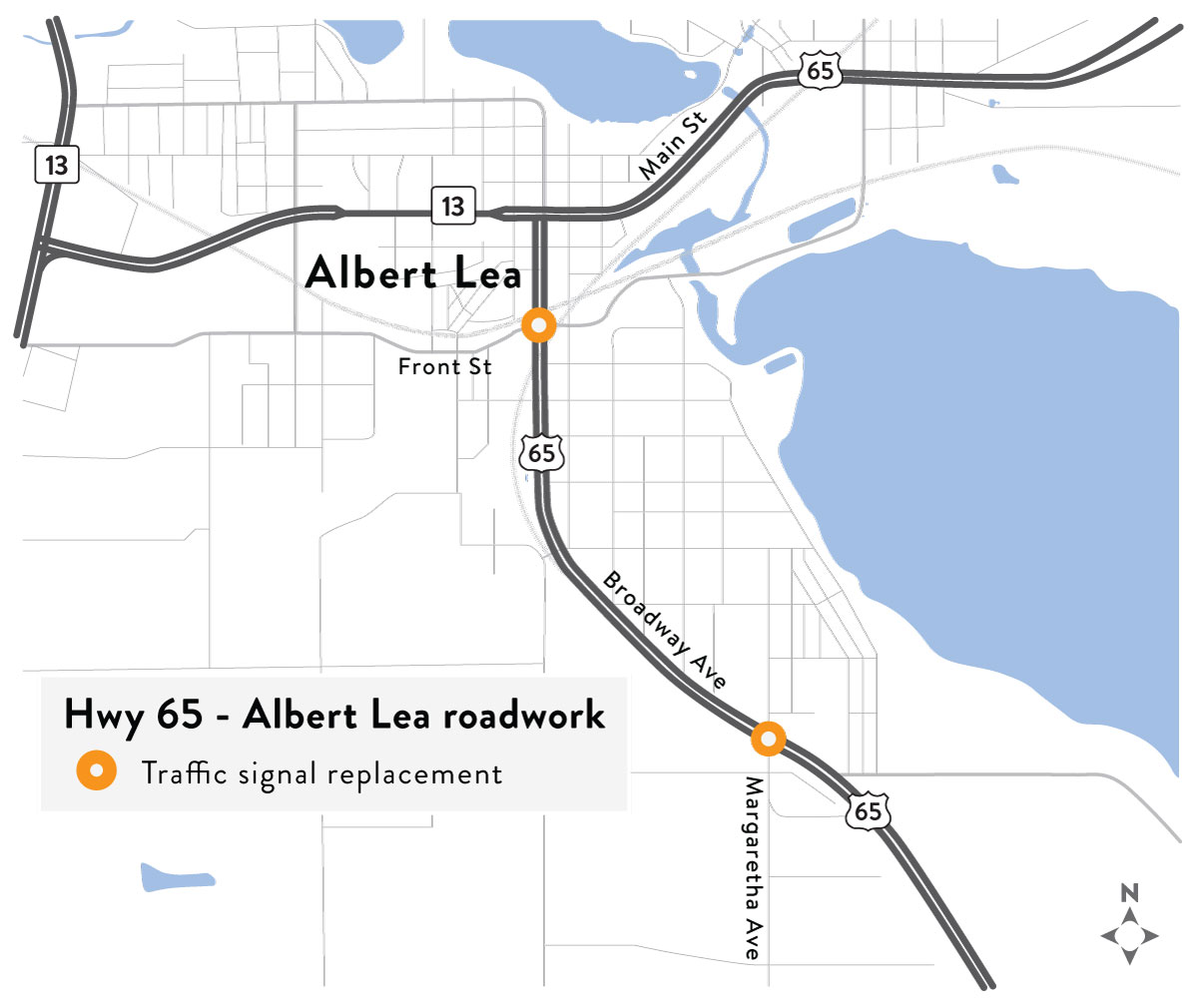 Location of signal replacements in Albert Lea