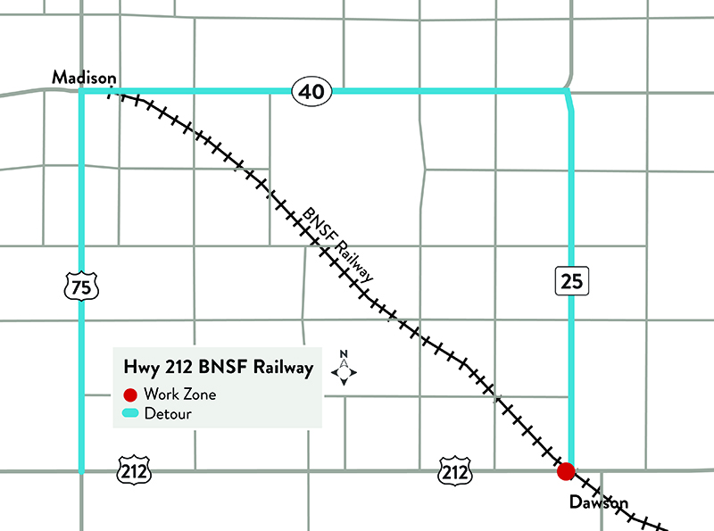 Highway 212 project map showing detour