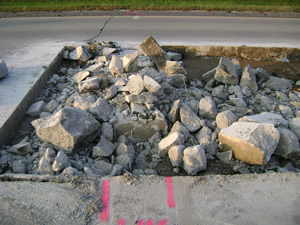 Failed concrete that will need to be removed