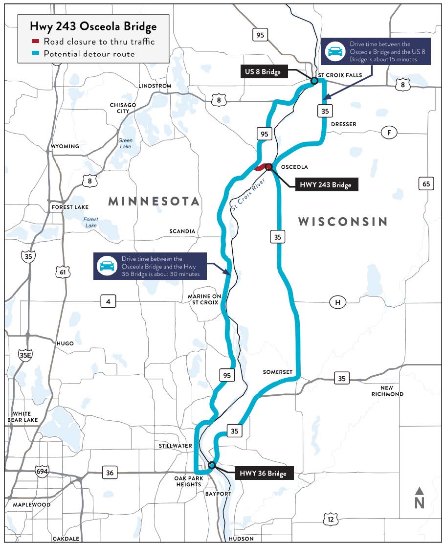 This map illustrates detour routes that would likely be used for a future temporary bridge closure.