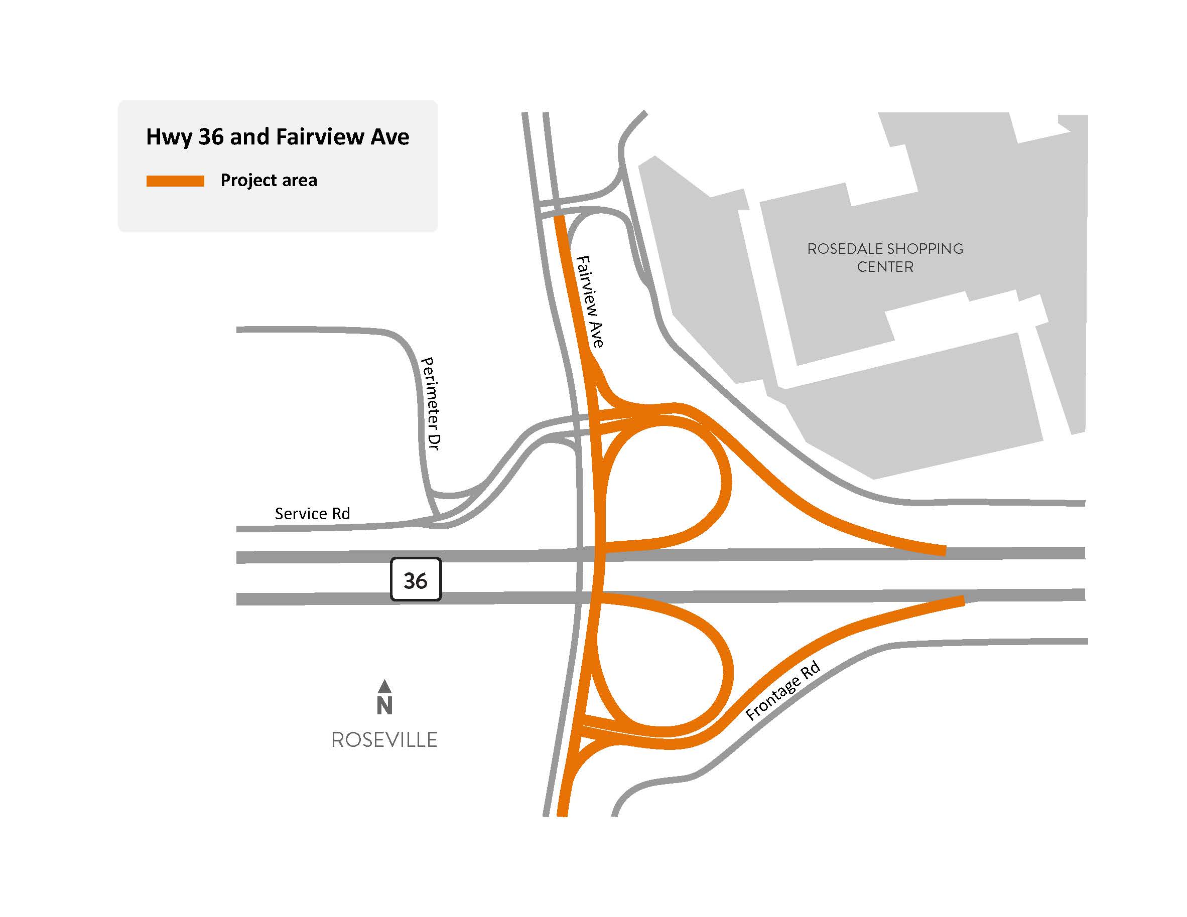 Hwy 36 in Roseville project location map