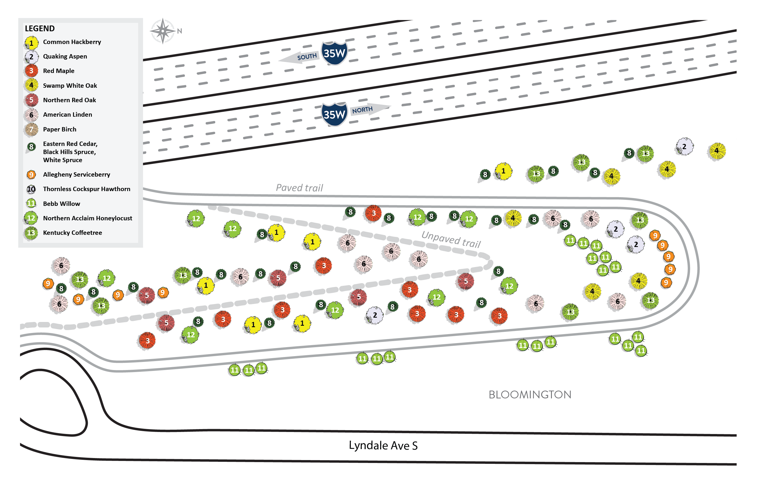 Map of lanscaping between I-35W and Lyndale Avenue South