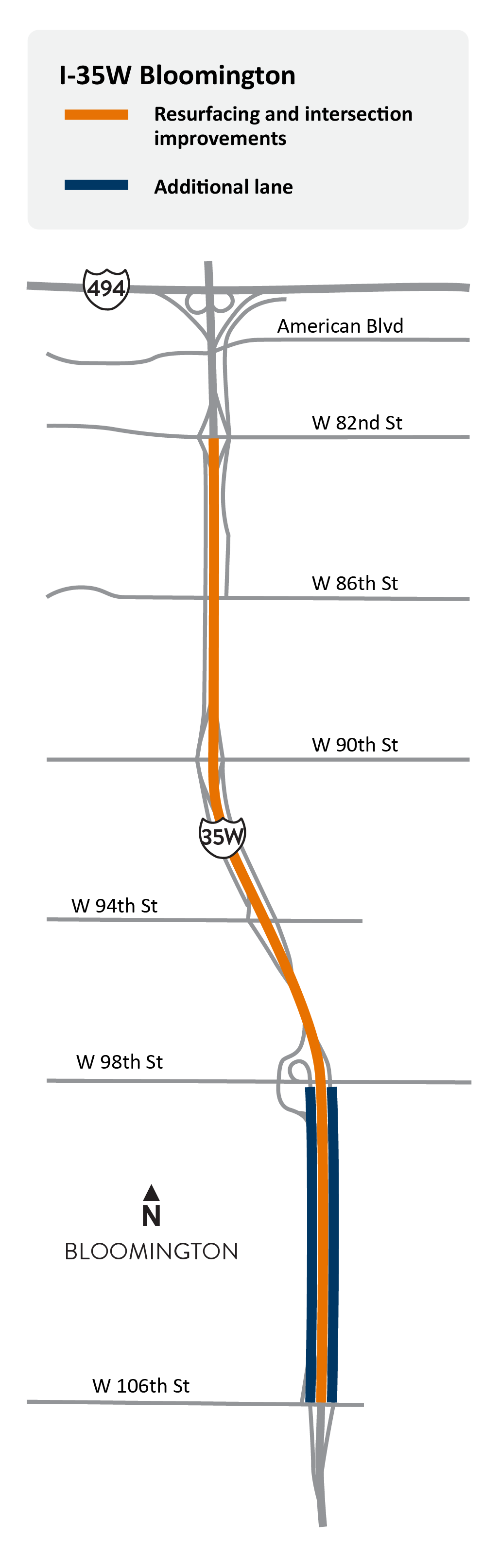 I-35W between 82nd Street and 106th Street in Bloomington project location map