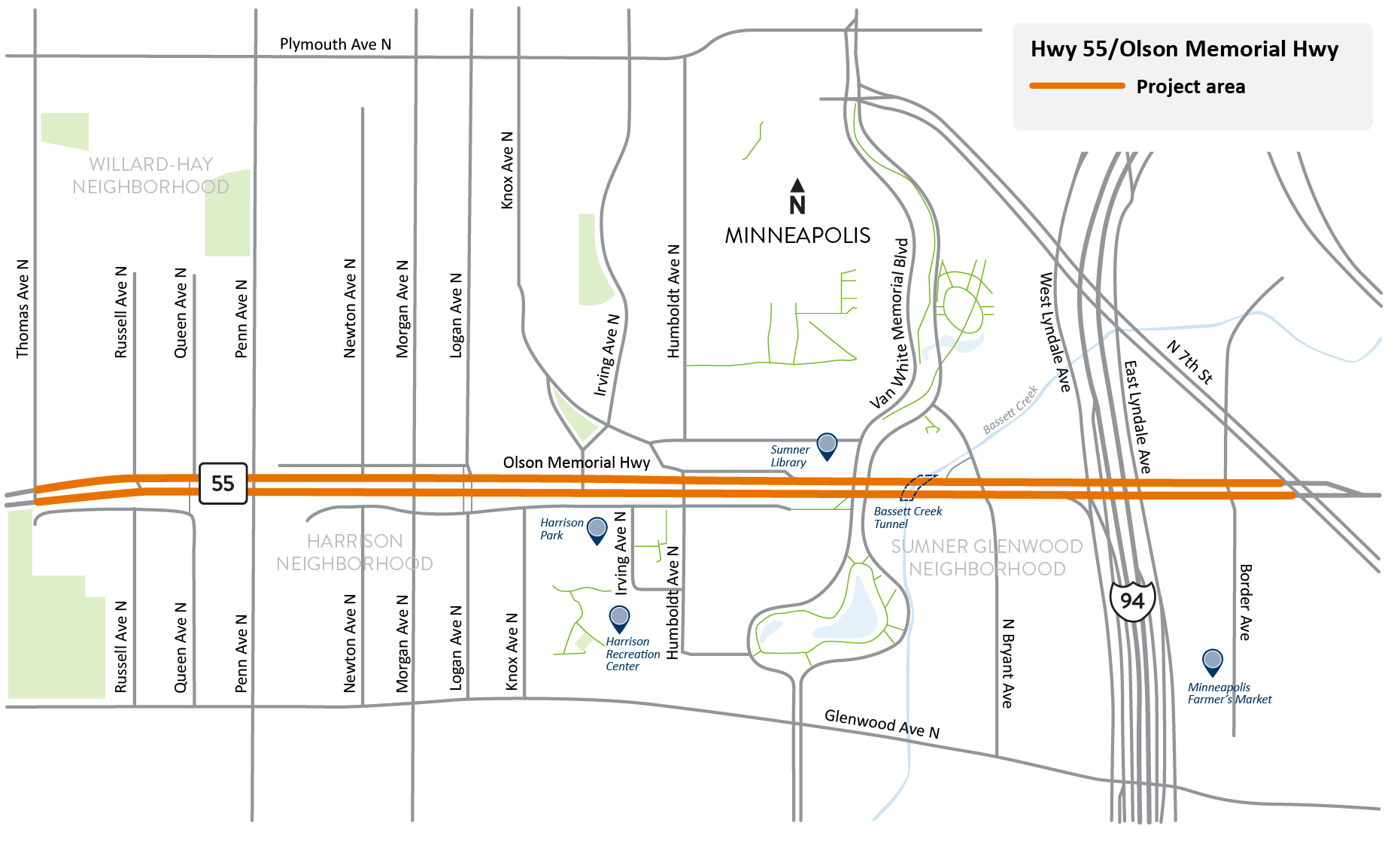 Highway 55/Olson Memorial Highway project area map